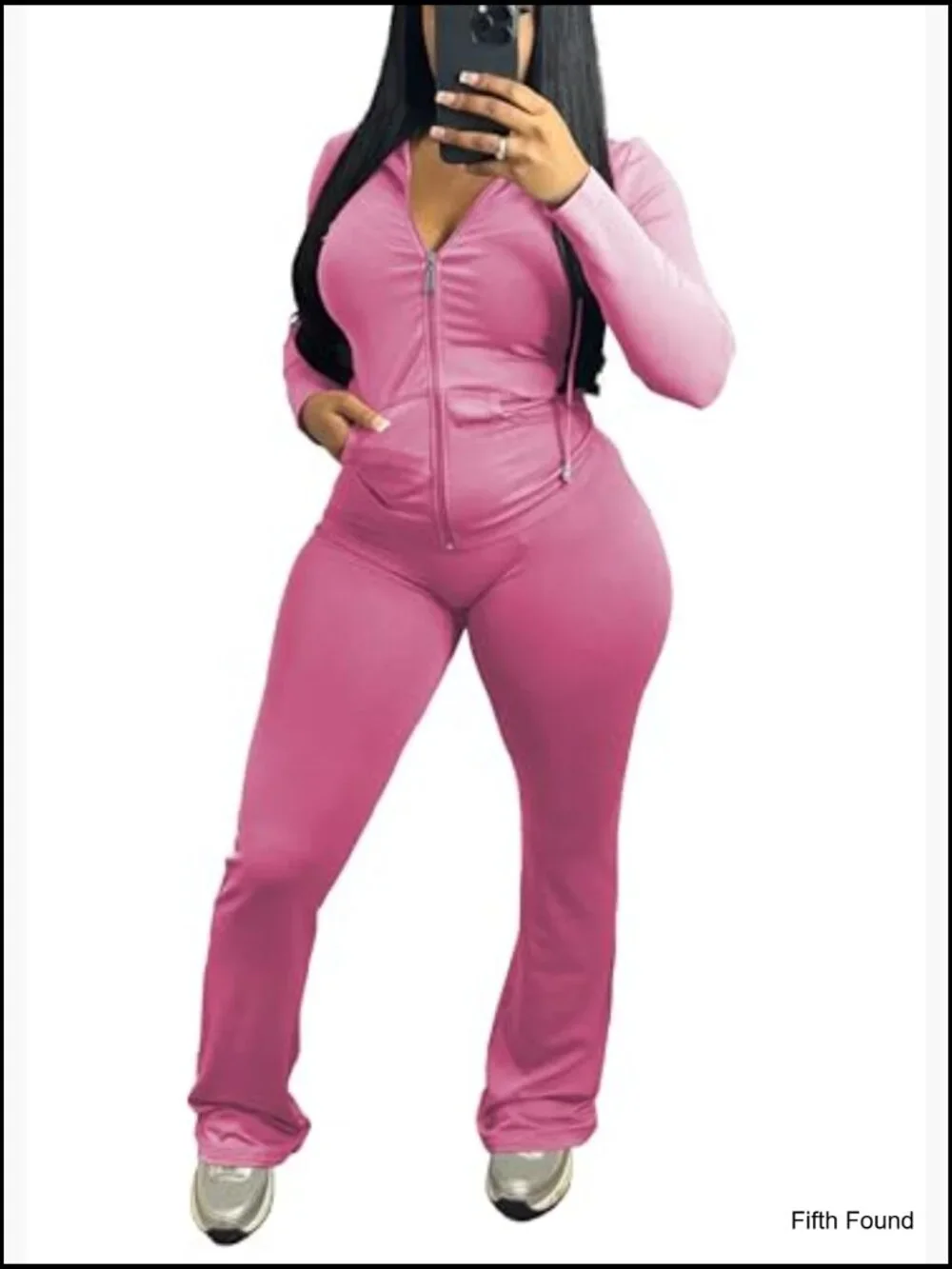 Long Sleeve Zip Up Hoodie Jacket Matching Flared Pants Set